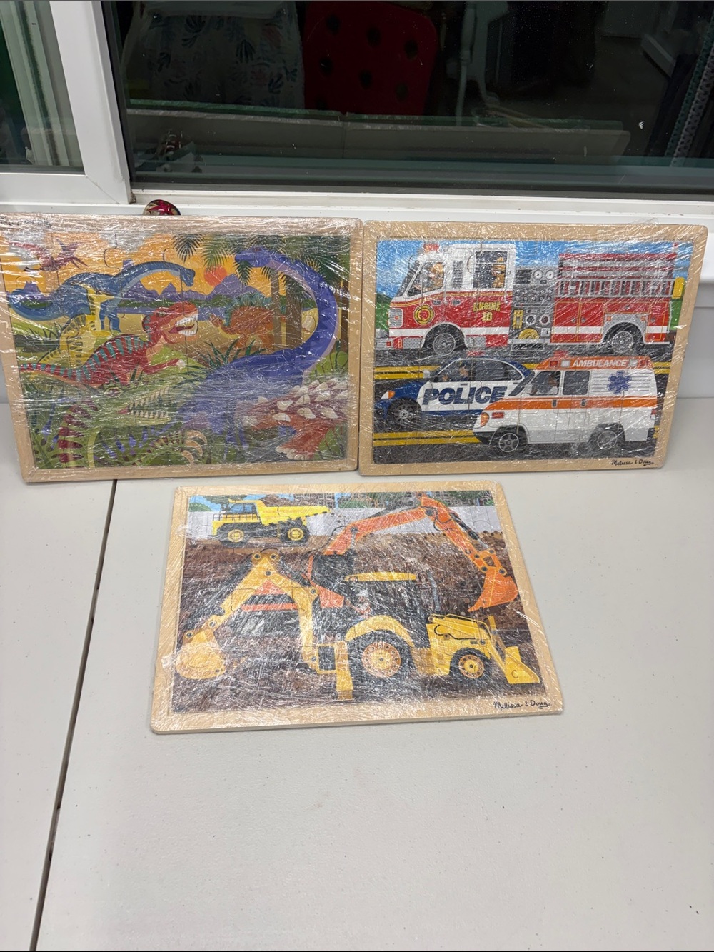 Melissa & Doug Wooden Jigsaw Puzzle Fire Construction Diggers Rescue Dinosaur